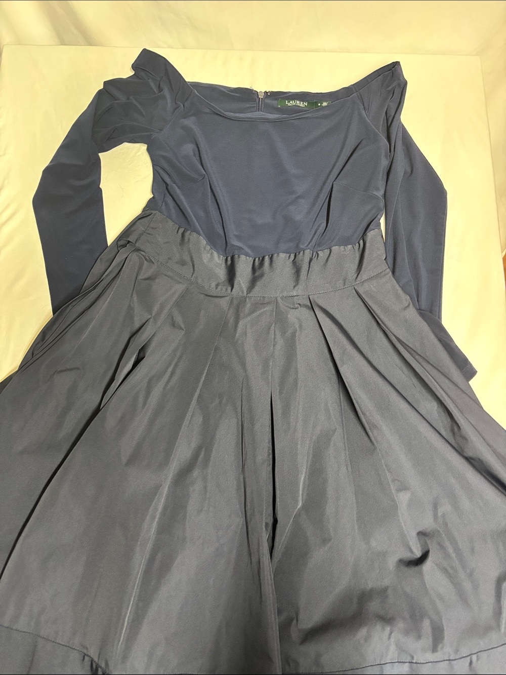 Lauren Ralph Lauren Navy Fit & Flare Dress Size 8 Pleated Tie Waist